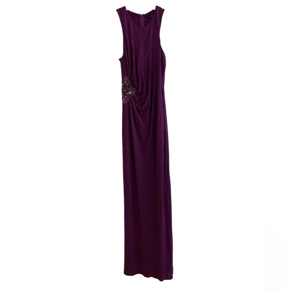 David Meister / high neck ruched beaded Maxi evening Gown 6 - Picture 1 of 7